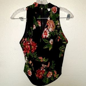 Black floral crop top